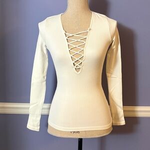 Chic Lace-Up White Long Sleeve Top